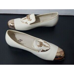 Piergitar 8.5 White/Cream Skull Gold Accents Men's Dress Shoes Patent Leather